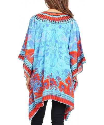 Aymee Women's Caftan Poncho Cover up V Neck Top Lace up with Rhinestone Ort72-turq $24.29 Swimsuits